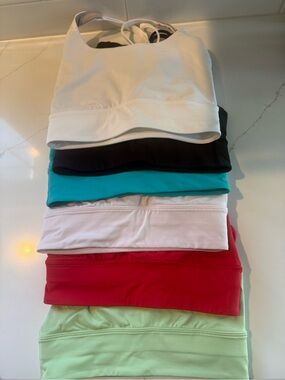 Stacked Athletic Crop Tops - White, Black, Teal, Light Pink, Red, Green